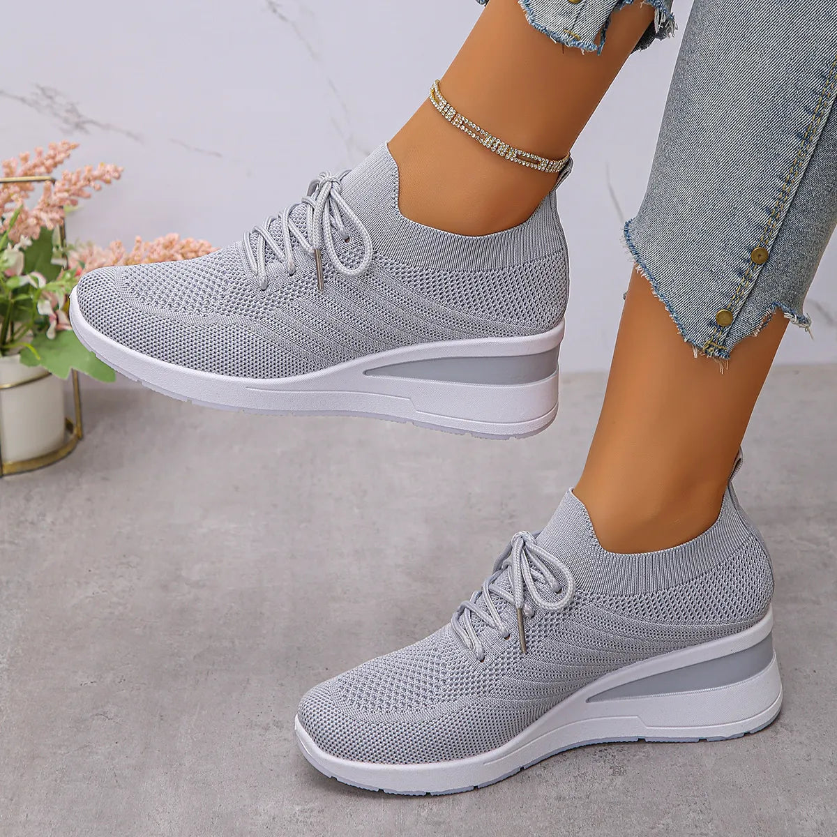 Lace-Up Wedge Athletic Sneakers – Sporty Chic Comfort