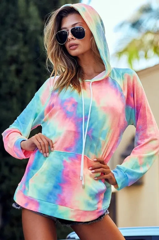 BiBi Tie Dye French Terry Hoodie – Cozy Kangaroo Pocket Casual Streetwear