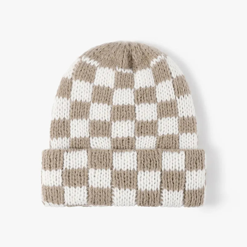 Thermal Checkered Hat – Warm Stylish Winter Beanie