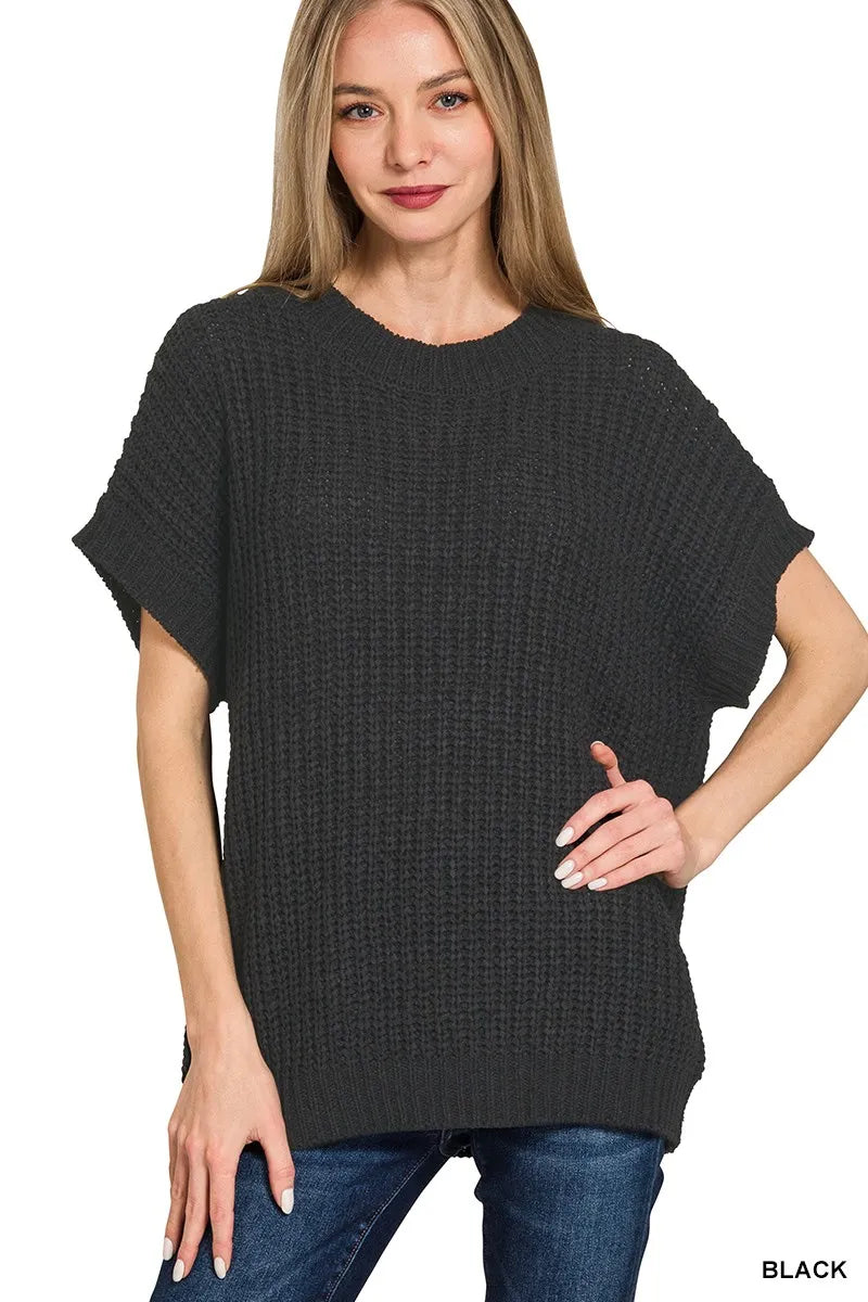 Short Sleeve Round Neck Sweater Lightweight Knit for Any Season