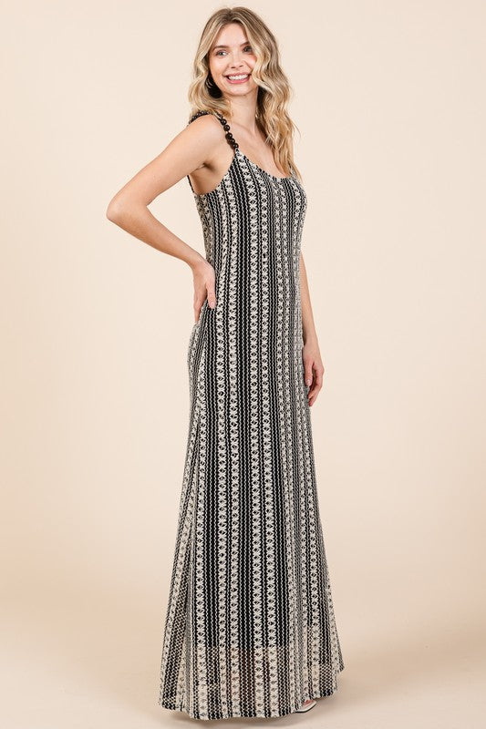 GeeGee Striped Scoop Neck Beaded Strap Maxi Cami Dress
