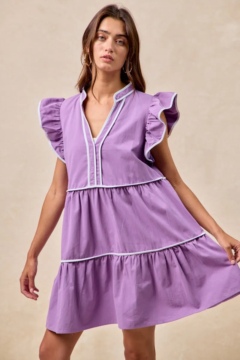 Gameday Contrast Binding Ruffled Dress Sporty Chic with Team Spirit Flair