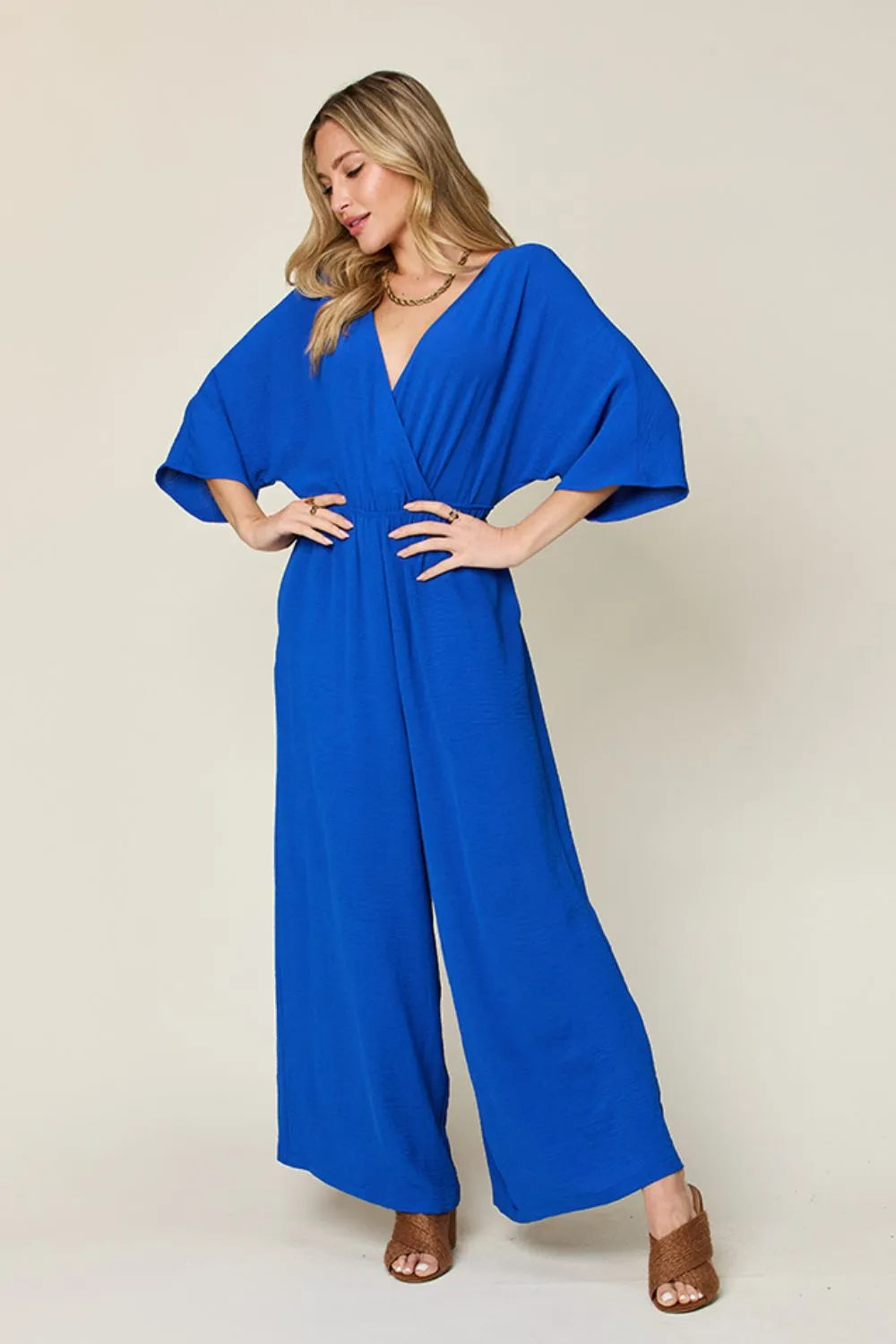 Surplice Wide Leg Jumpsuit with Pockets – Flattering, Chic & Comfy