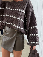 Chunky Knit Striped Sweater with Balloon Sleeves – Cozy Chic Style
