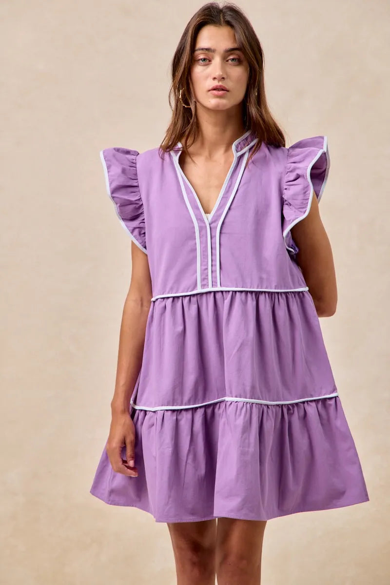 Gameday Contrast Binding Ruffled Dress Sporty Chic with Team Spirit Flair