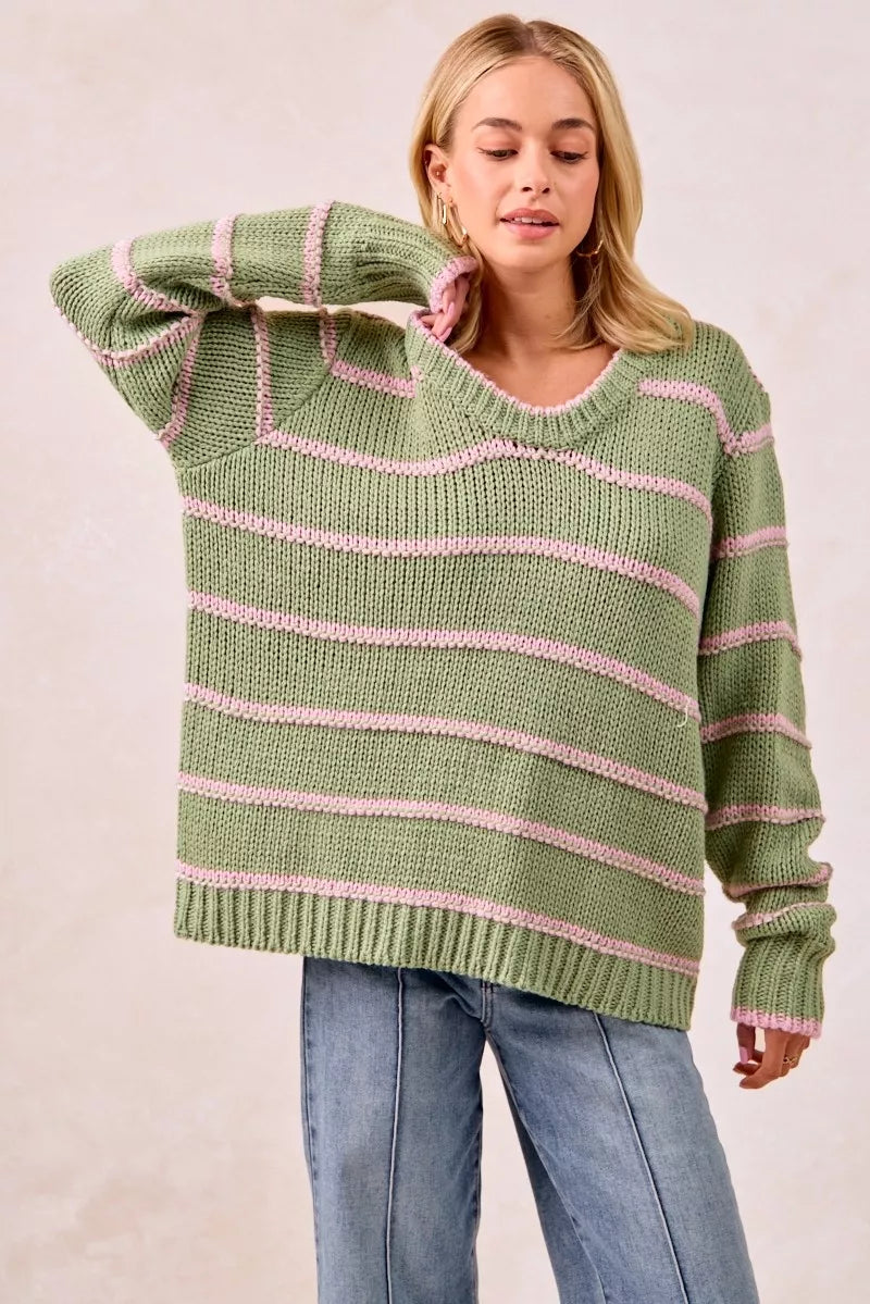 BiBi Striped Long Sleeve Sweater – Classic Cozy Everyday Style