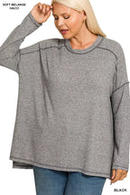 Zenana Soft Melange Hacci Exposed Seam Hi-Low Tee