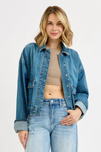 Oversized Blue Denim Jacket for Women | Vintage Wash Cotton Jean Jacket