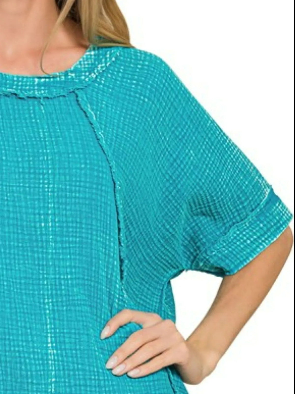 Washed Double Gauze Top – Exposed Seam Casual Short Sleeve Shirt