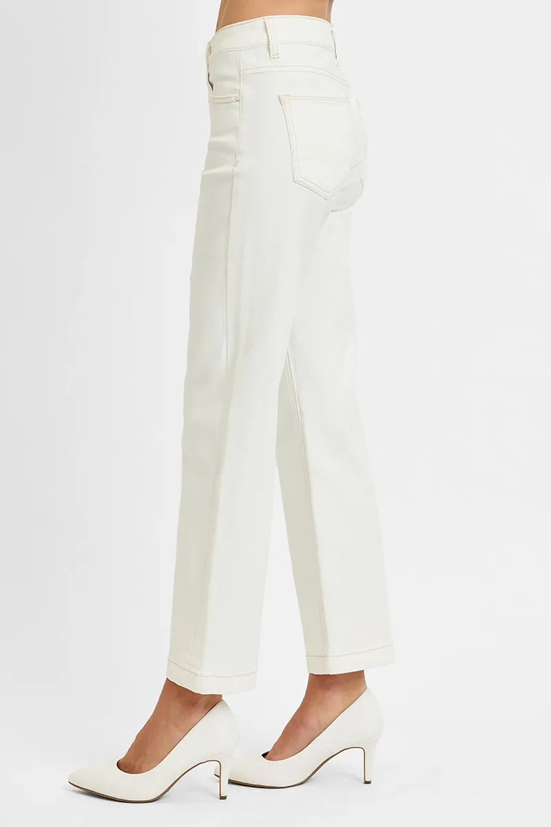 Tummy Control Mid Rise Ankle Straight Jeans | Sleek Everyday Fit