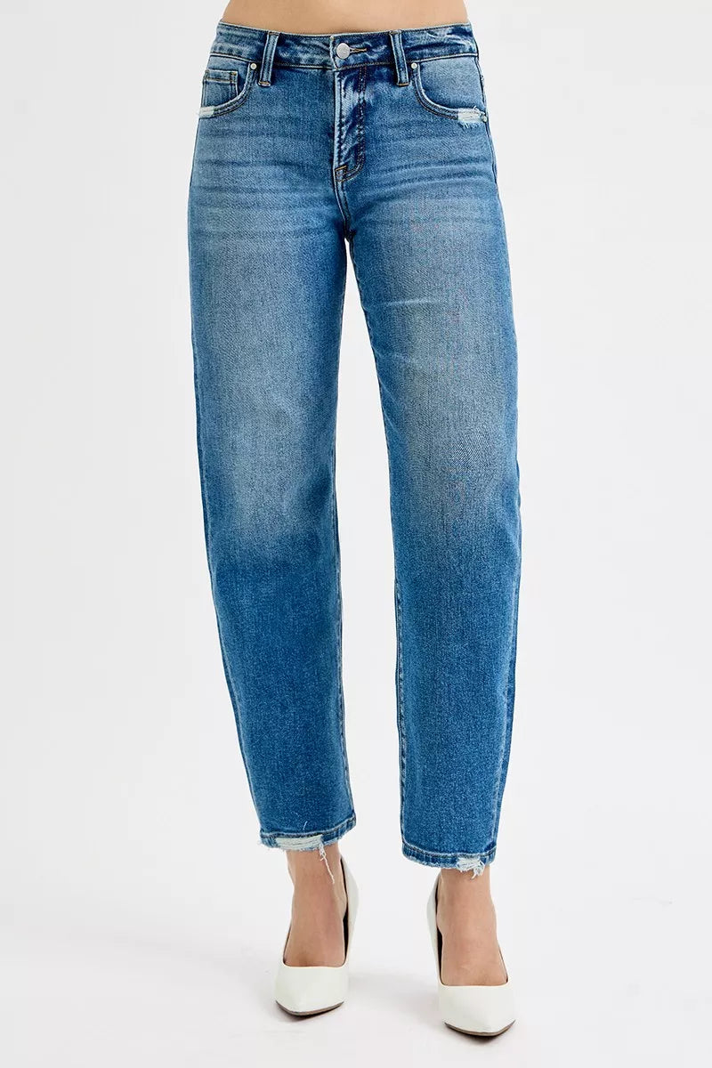 Risen High Rise Tummy Control Slim Barrel Ankle Jeans