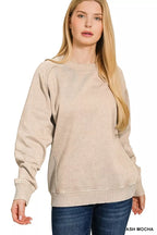 Zenana Acid Washed Fleece Sweatshirt – Soft Comfort with Side Rib Detail