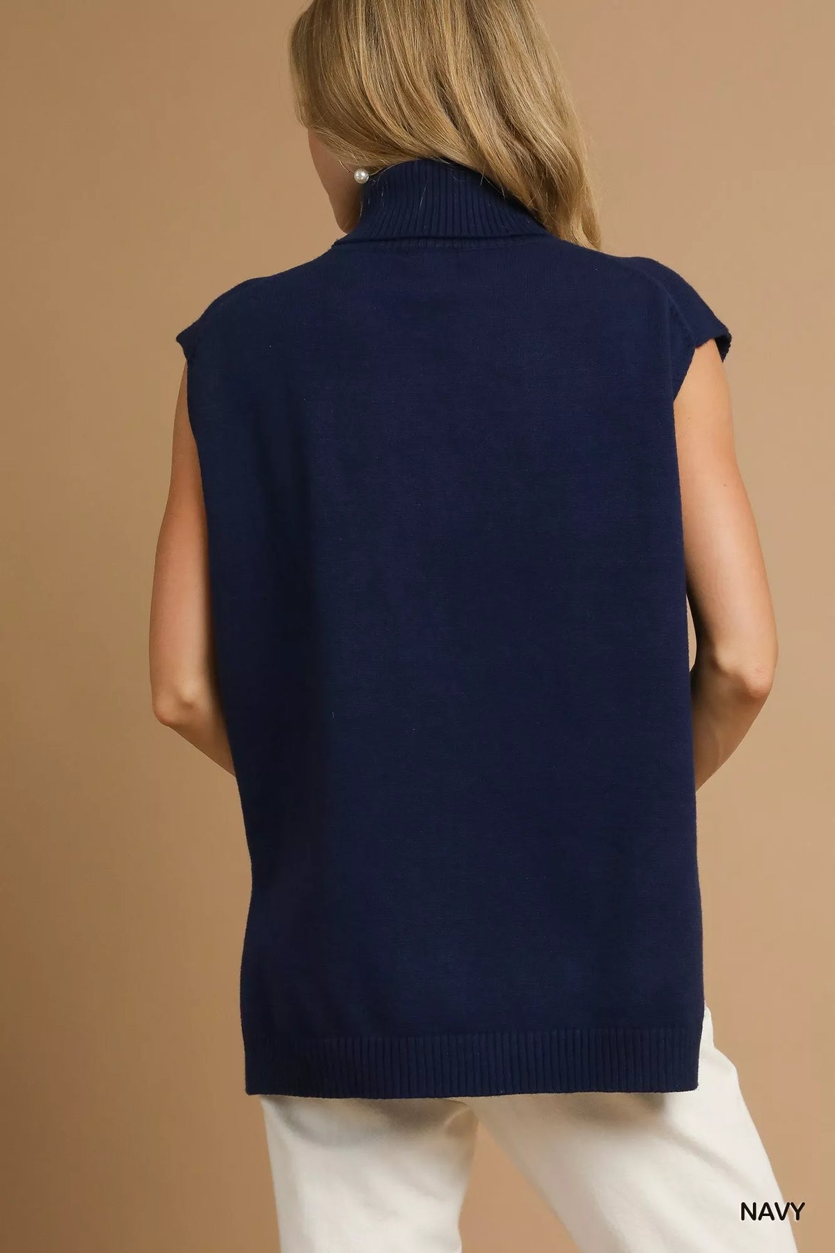 High-Low Turtleneck Sleeveless Sweater Top
