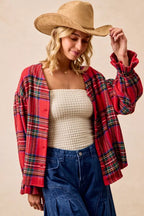 BiBi Christmas Plaid V-Neck Flounce Sleeve Jacket