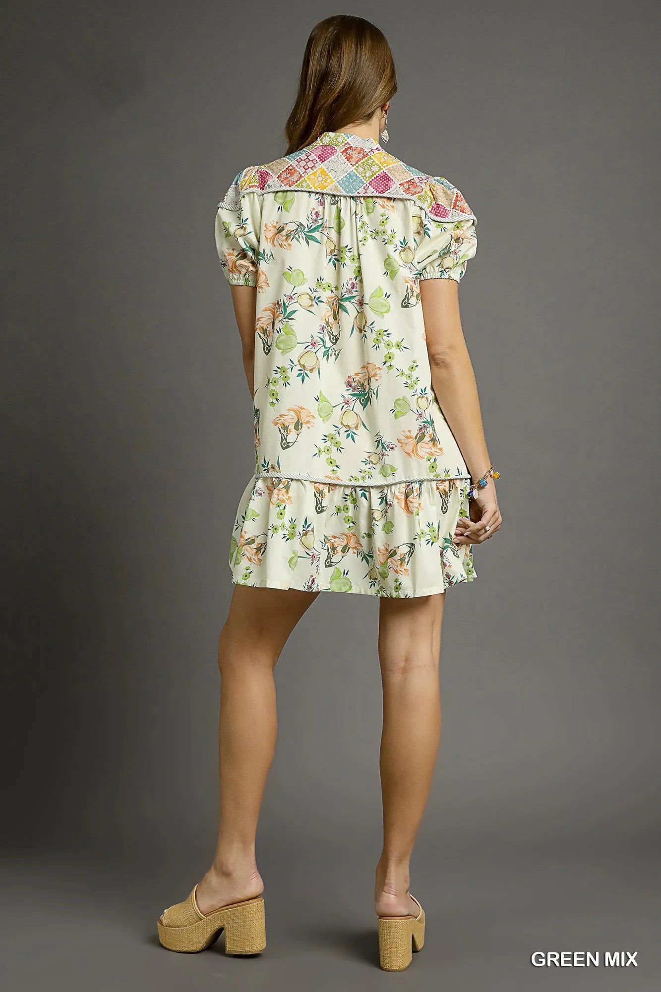 Floral Tie Neck Puff Sleeve Dress Feminine, Vintage Inspired Style