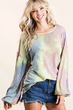Tie-Dye French Terry Sweatshirt with Bubble Sleeves | Cozy Women’s Pullover