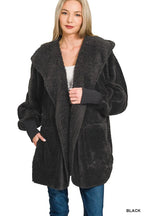 Hooded Faux Fur Jacket with Pockets – Cozy & Chic Winter Outerwear