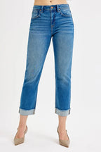 Dreamkue-Risen Women's High Rise Boyfriend Fit Ankle Jeans Relaxed Stretch Denim Pants