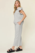 Ruffle Sleeve Top & Wide-Leg Pants Set – Chic, Comfy & Effortless