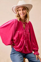 BiBi Christmas Velvet Bow Blouse – Elegant Festive Holiday Top