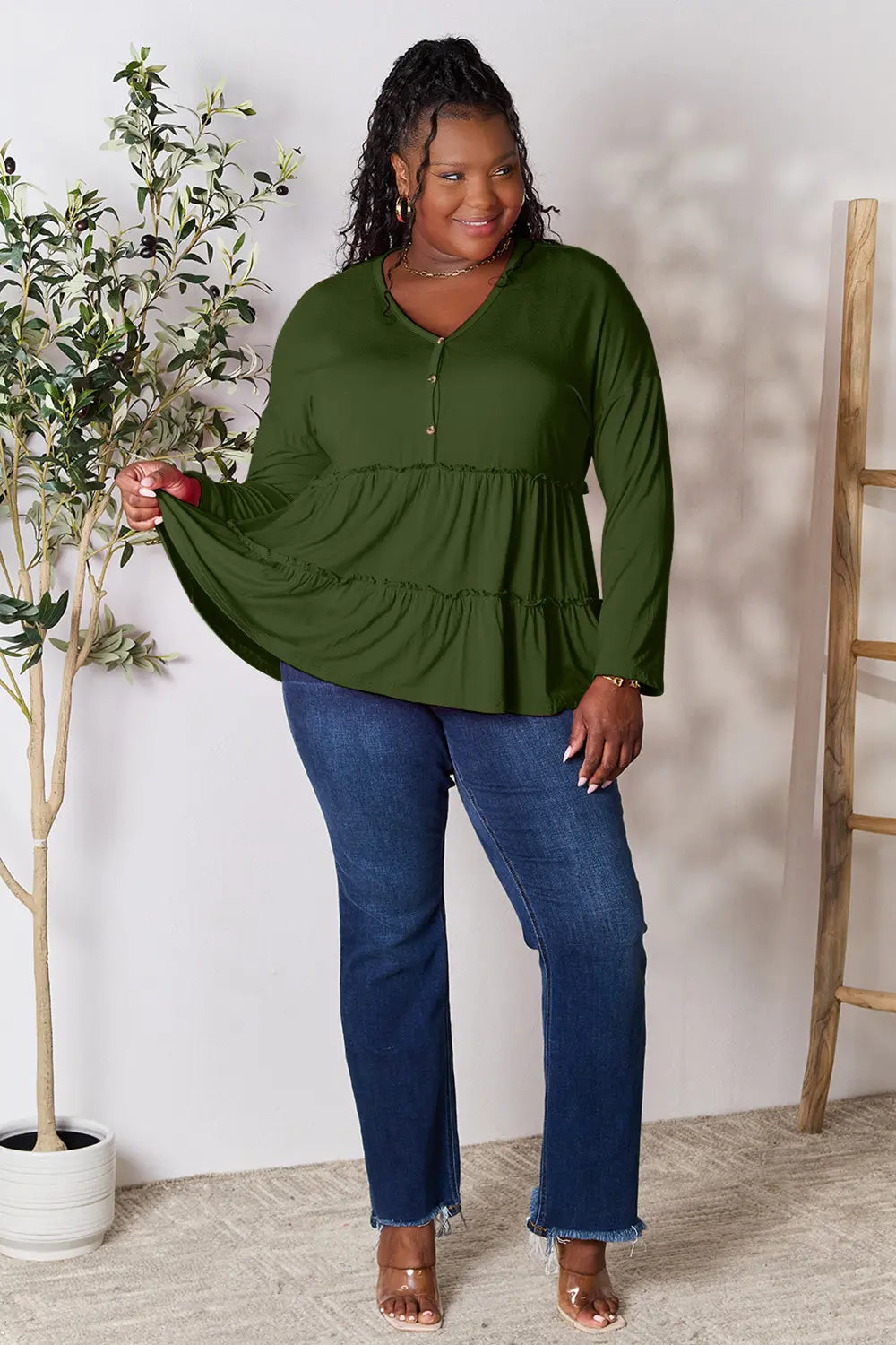 Half Button Ruffle Hem Blouse – Feminine, Flowy & Versatile
