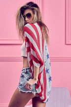American Flag Cocoon Knit Cardigan – Patriotic & Cozy Layering Piece