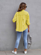Distressed Drop Shoulder Denim Jacket – Casual Oversized Style