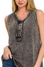 Acid Wash Tank Top – Vintage Look, Button Front & Relaxed Fit