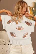 Football Print Pullover Sweater – Sporty Chic Short Sleeve Knit