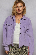 Button Down Corduroy Trucker Jacket – Relaxed Fit with Raw Hem
