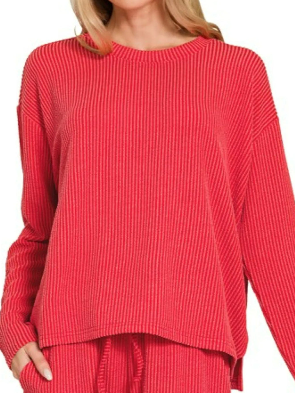 Corded Rib Long Sleeve Tee & Shorts Set – Casual Coordinated Outfit