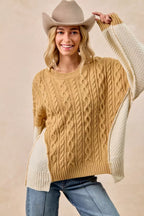 BiBi Cable Knit Hacci Combo Sweater – Stylish Texture with Uneven Hem