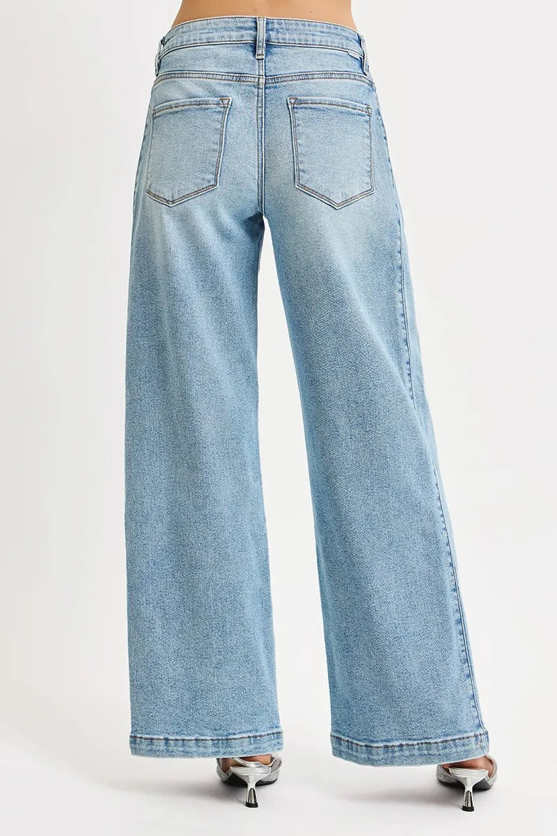 Mid Rise Wide Barrel Snap Hem Jeans | Versatile Trendy Denim