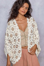 Chenille V-Neck Relaxed Fit Cardigan – Floral Batwing Design