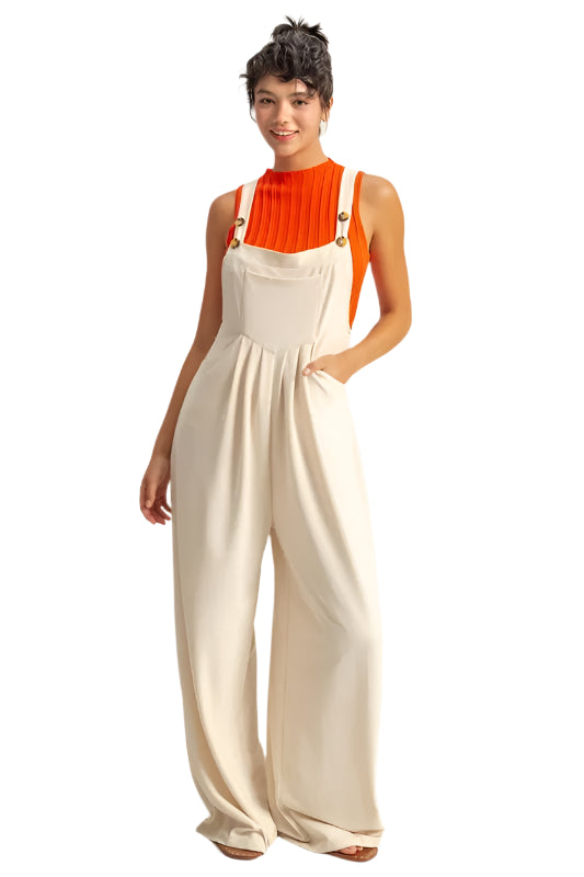 HYFVE Pleated Detail Front Pocket Wide Strap Overalls