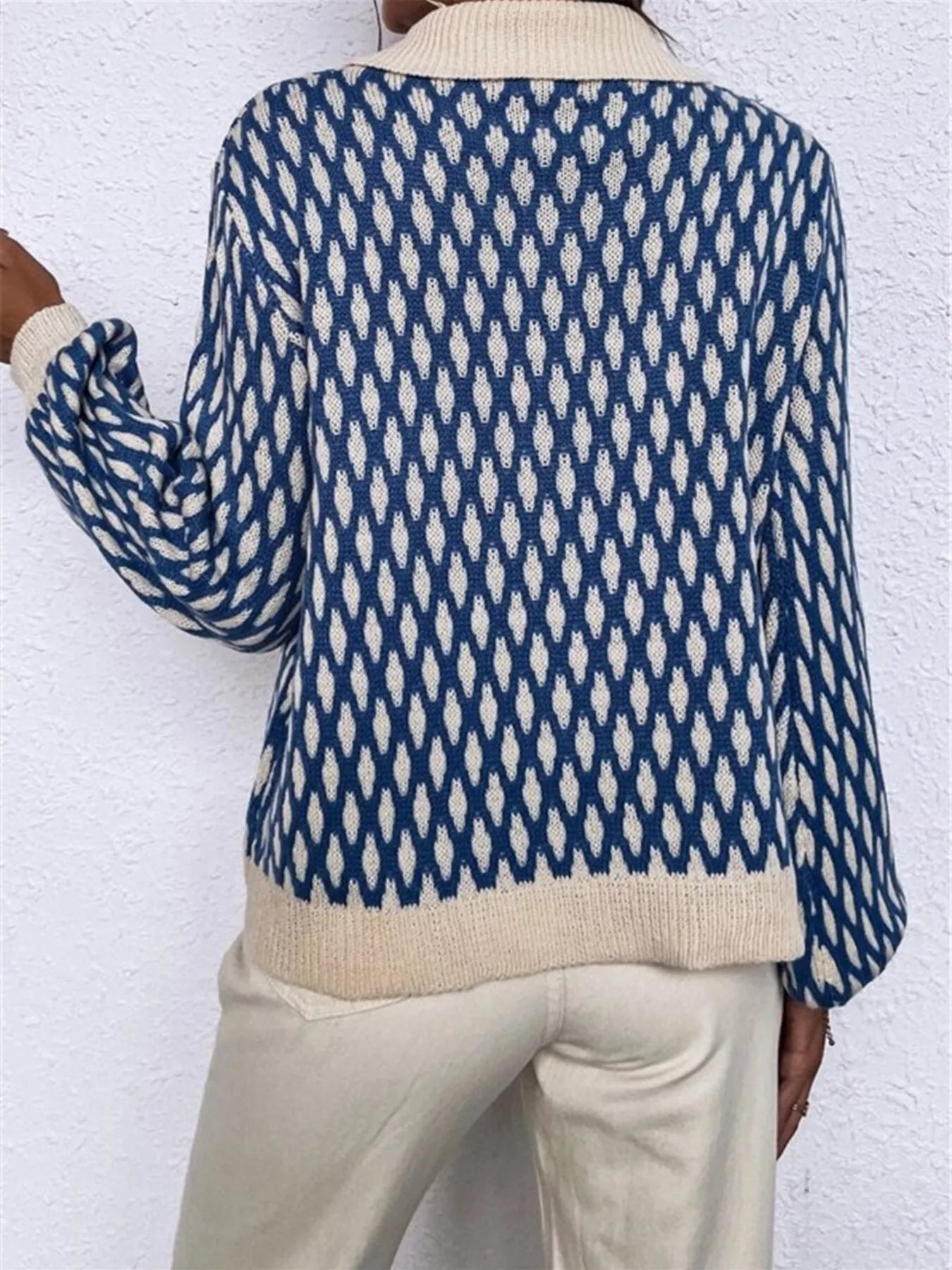 Diamond Pattern Peter Pan Collar Sweater – Chic Vintage Knit