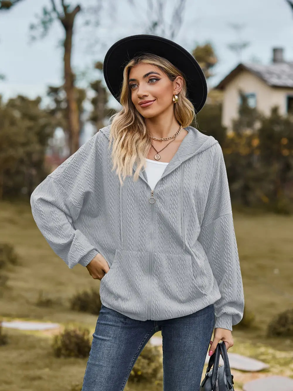 Zip Up Drawstring Long Sleeve Hooded Jacket – Casual Lightweight Layer