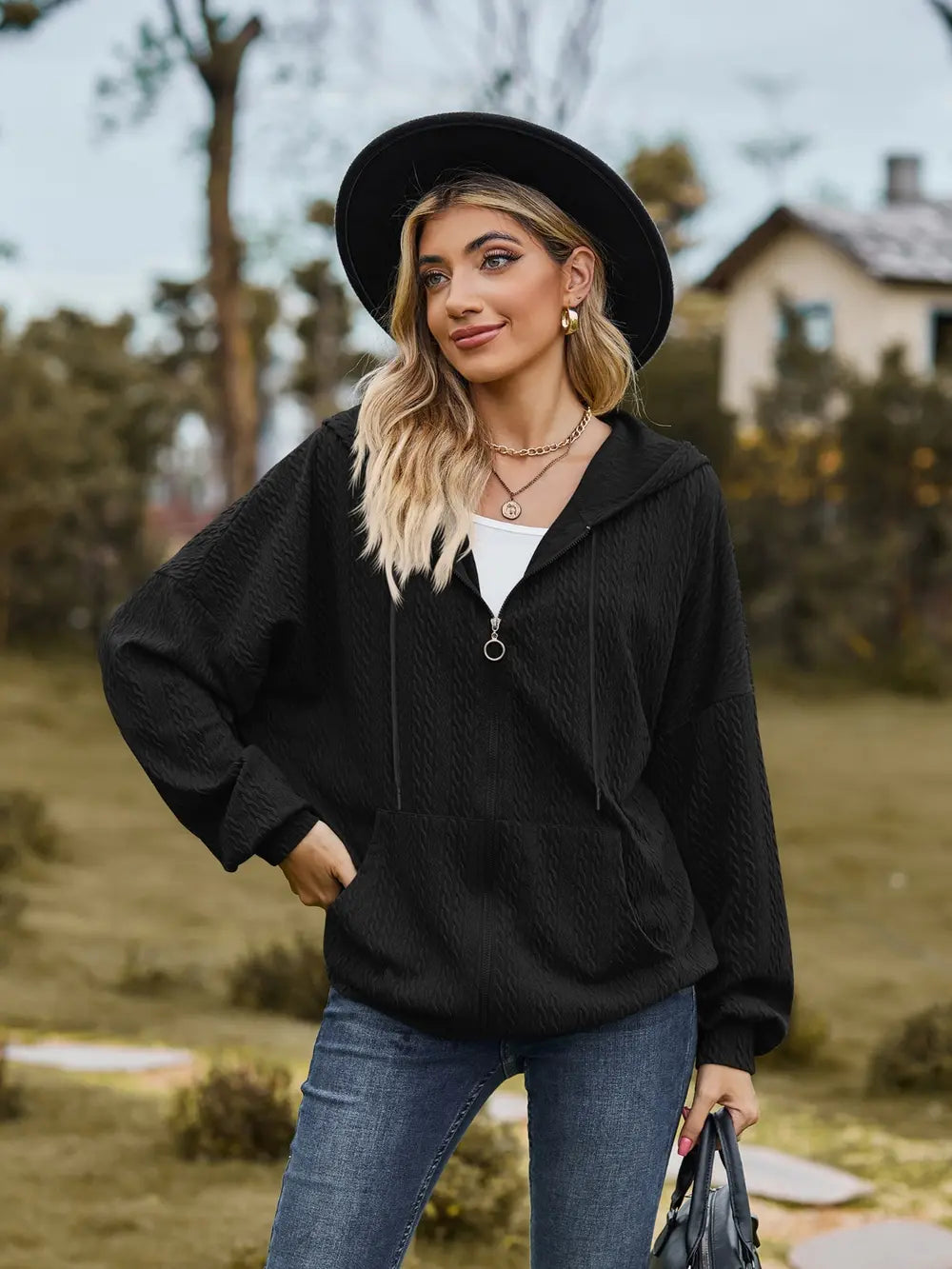 Zip Up Drawstring Long Sleeve Hooded Jacket – Casual Lightweight Layer