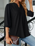 Notched 3/4 Sleeve Casual Top – Effortless Everyday Style