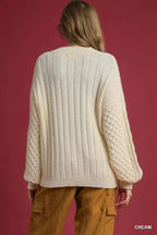 Umgee Cable Knit Pearl Button Cardigan – Elegant Cozy Classic Style