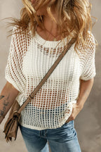 Openwork Round Neck Half Sleeve Knit Cover Up – Chic Beach Layer Style