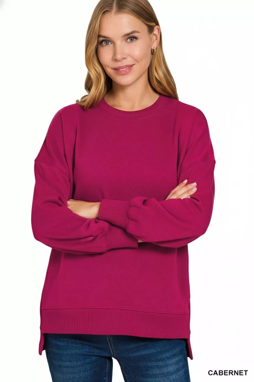 Zenana Fleece Hi-Low Boyfriend Sweatshirt – Cozy Style with Pockets