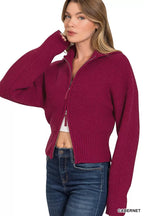 Zenana Ribbed Collared Zip Up Sweater – Cozy & Stylish Cardigan Look