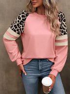 Leopard Round Neck Raglan Sleeve Sweatshirt – Trendy Casual Style