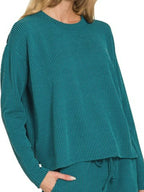Corded Rib Long Sleeve Tee & Shorts Set – Casual Coordinated Style