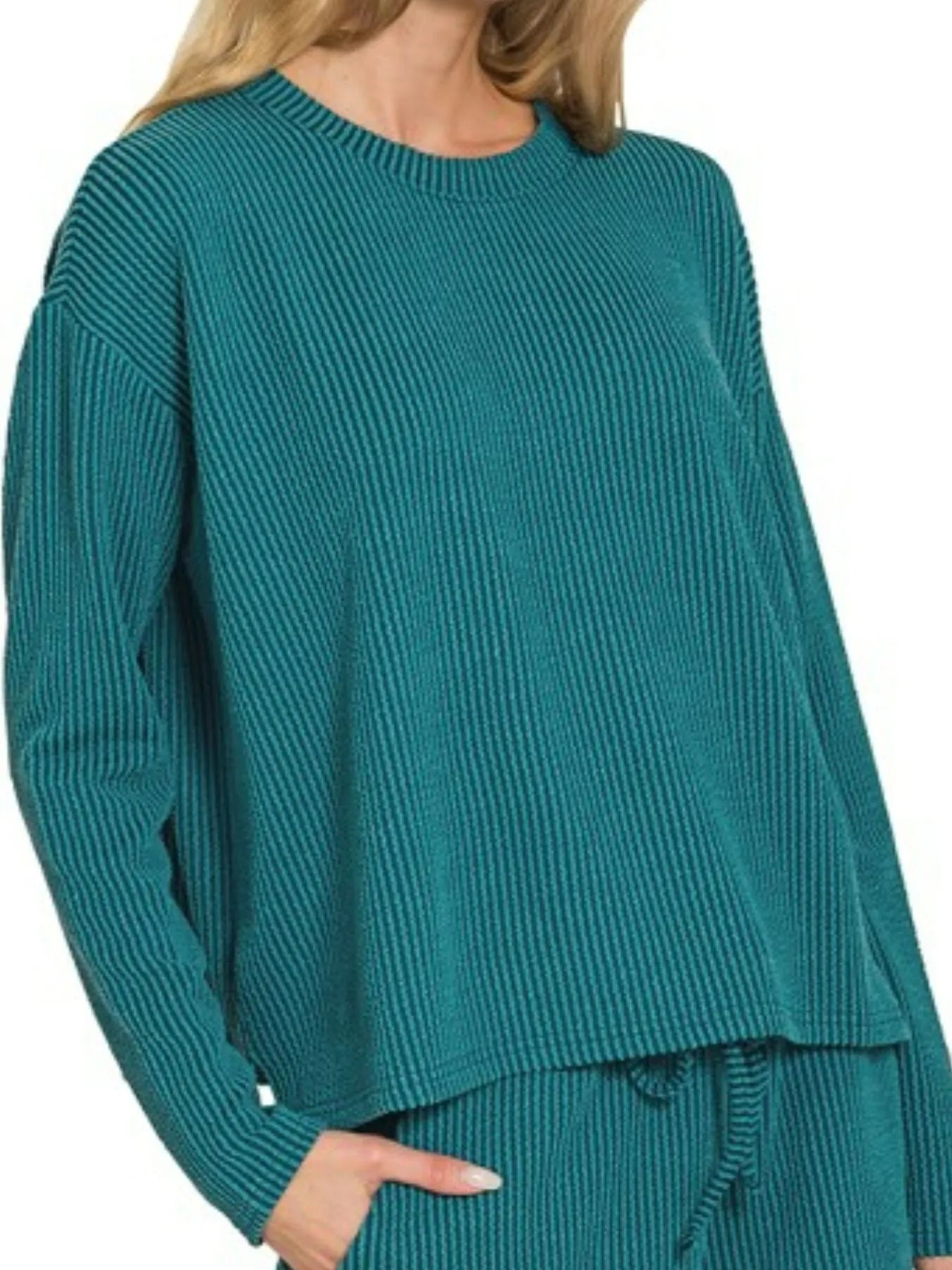Corded Rib Long Sleeve Tee & Shorts Set – Casual Coordinated Style