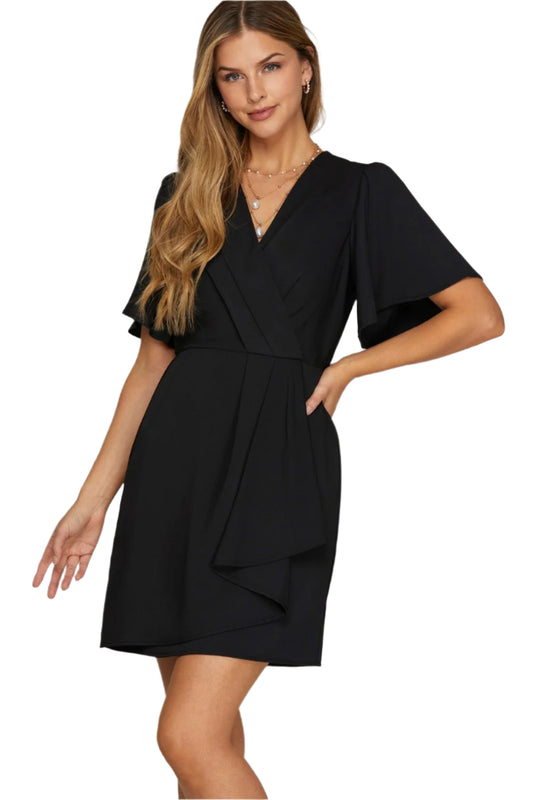 She + Sky Ruffled Surplice Short Flutter Sleeve Mini Dress