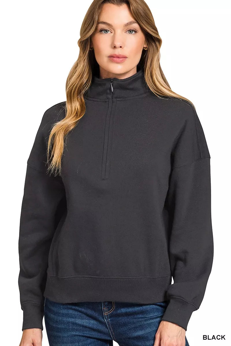 Zenana Half-Zip Fleece Sweatshirt – Cozy Relaxed Fit Essential