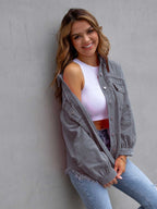 Distressed Drop Shoulder Denim Jacket – Casual Oversized Style