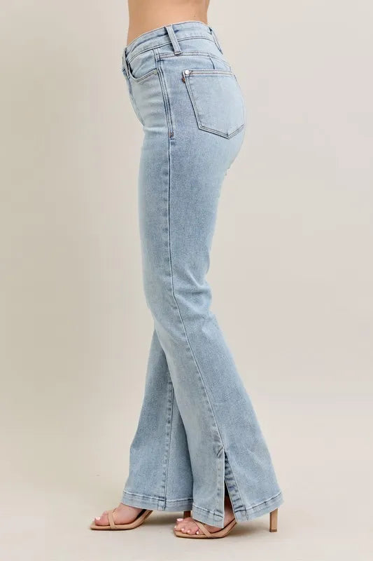 Judy Blue Women's High Waist Tummy Control Vintage Wash Slim Bootcut Jeans.